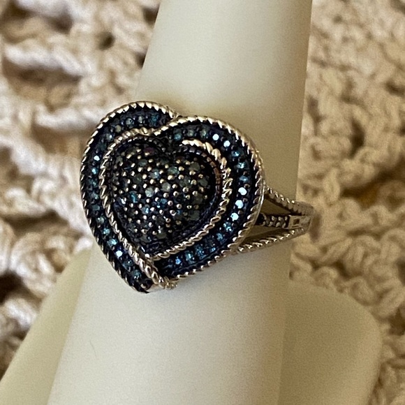 Jewelry - Blue diamond heart sterling ring